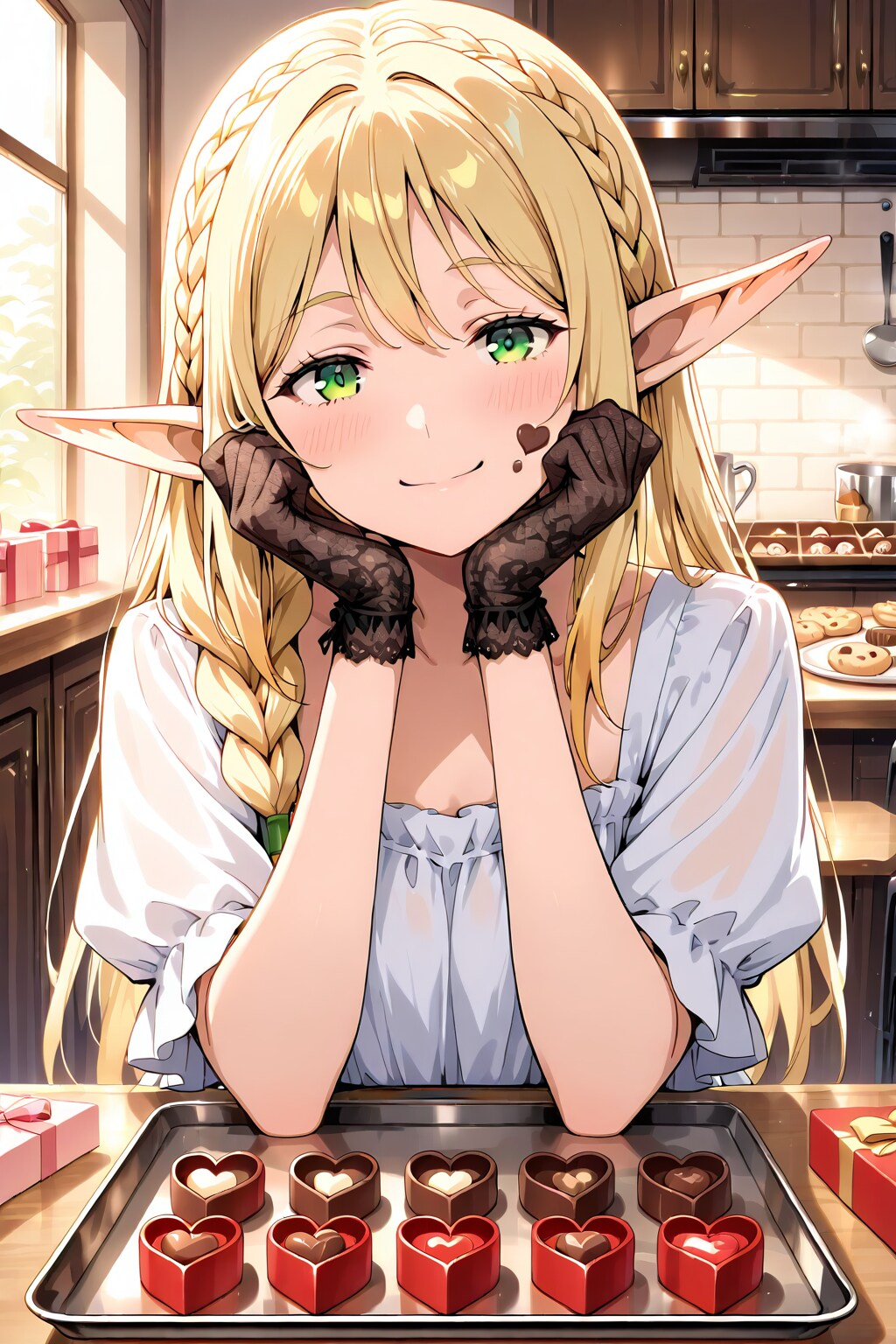 バレンタインの準備をするエルフの女の子 | の人気AIイラスト・グラビア