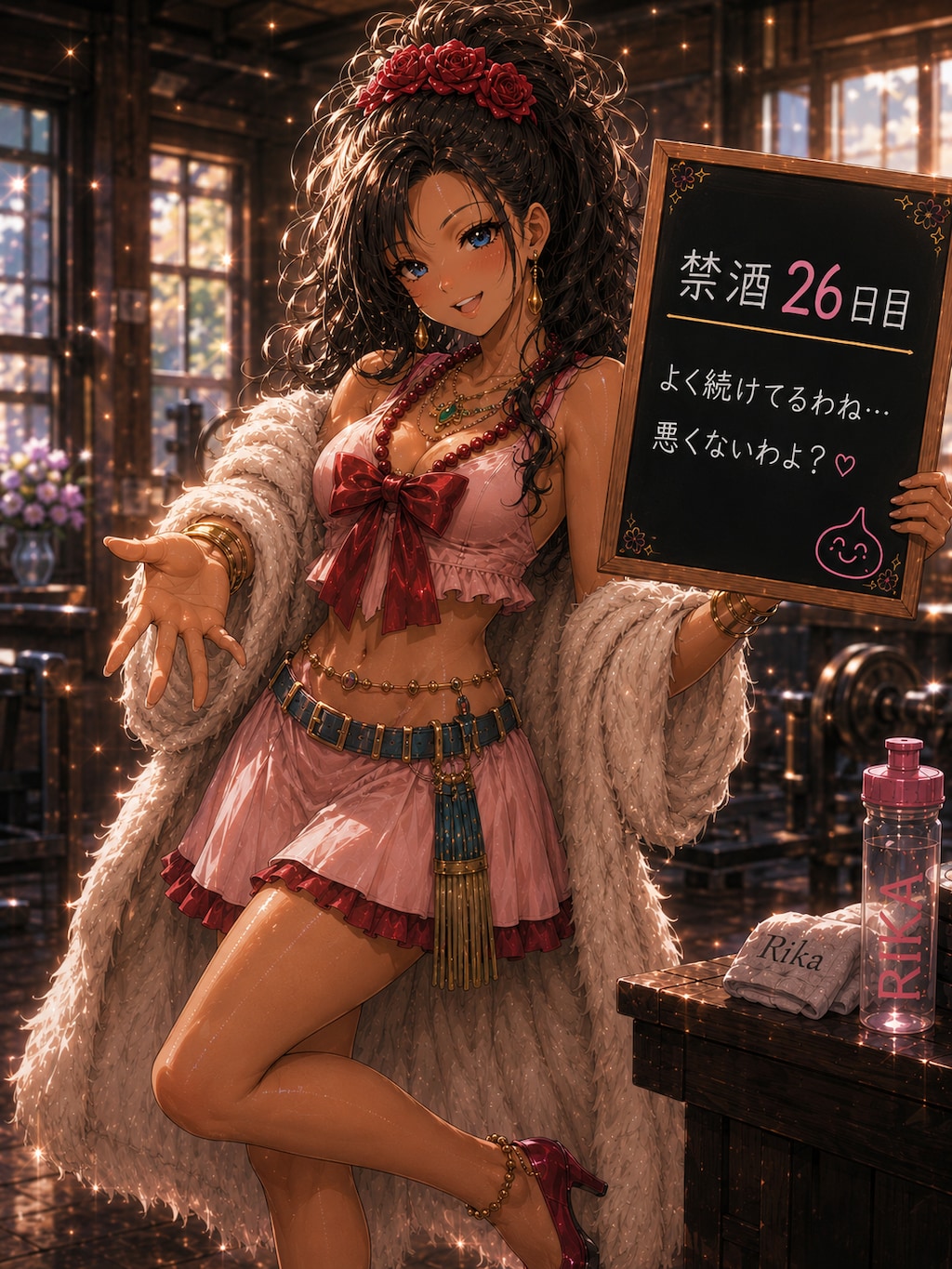禁酒26日達成をドラクエ5デボラのコスで祝ってくれる専属トレーナー(ギャル妻)