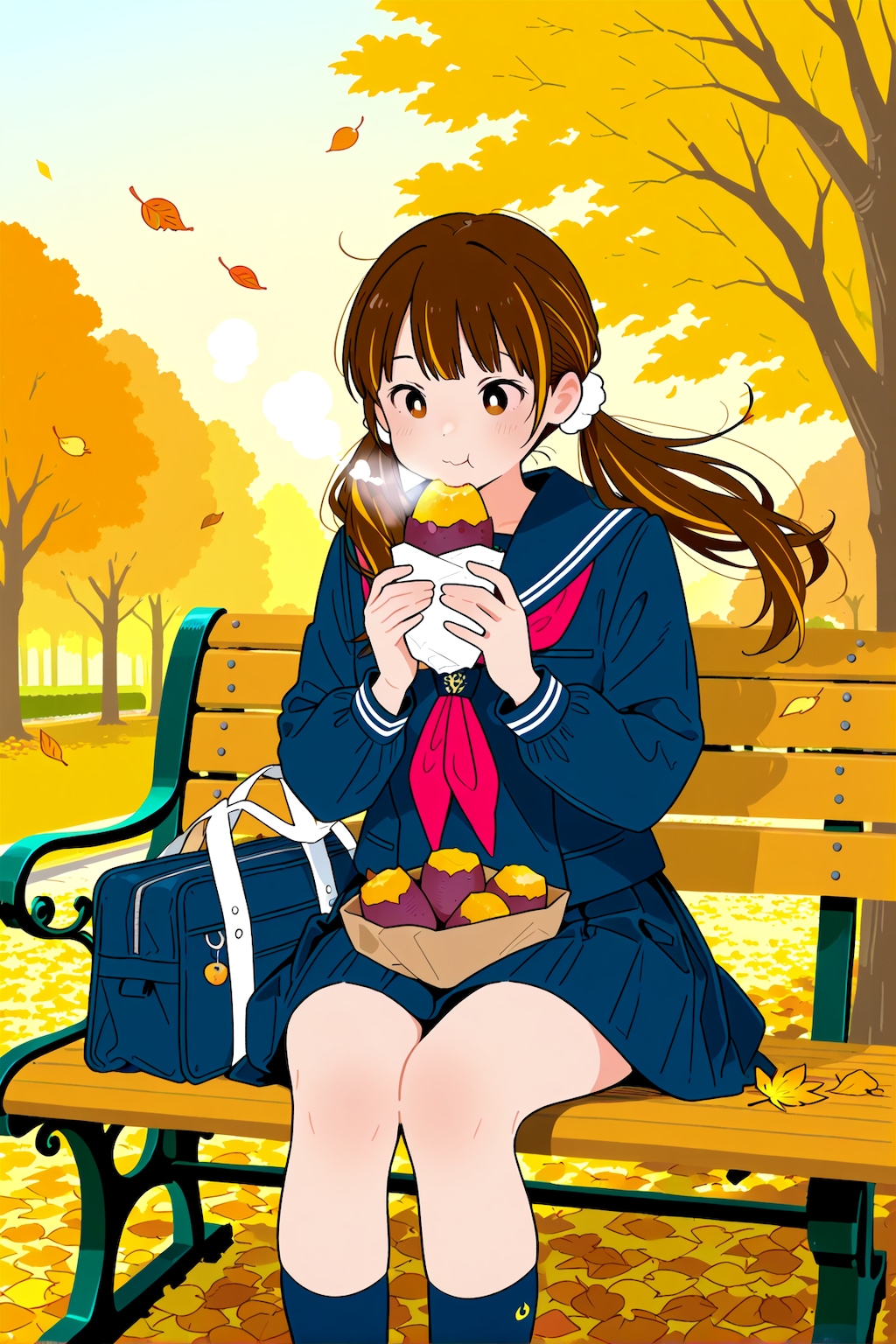 焼き芋を買ったツインテ女学生