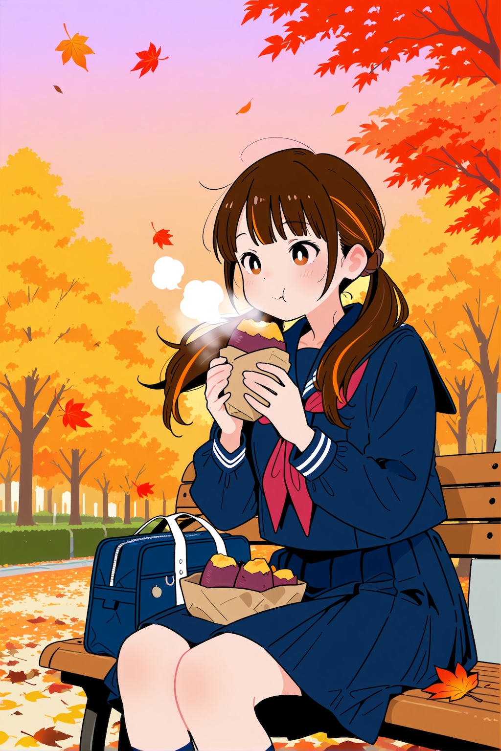 焼き芋を買ったツインテ女学生