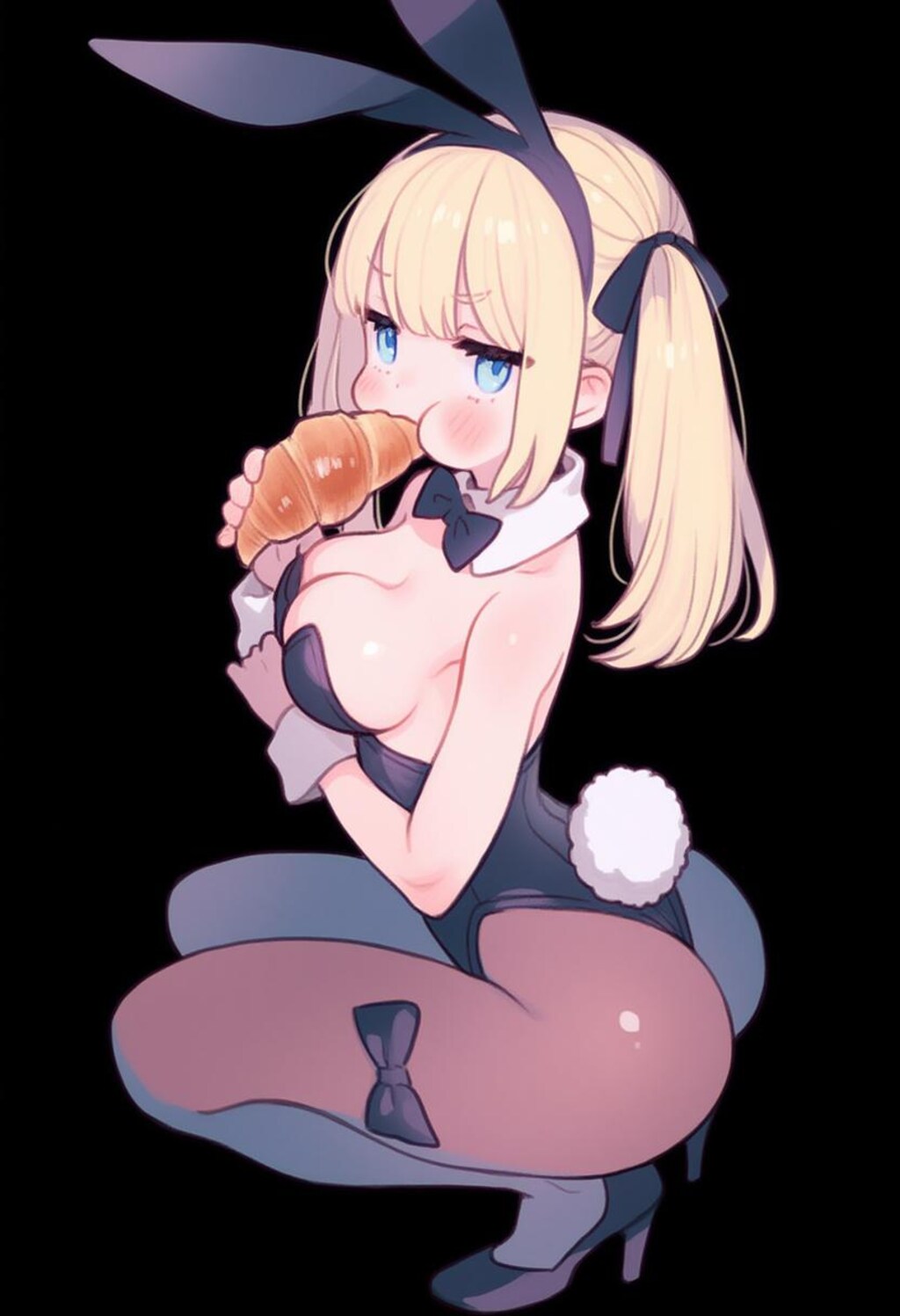 クロワッサンを食べるバニーガール
