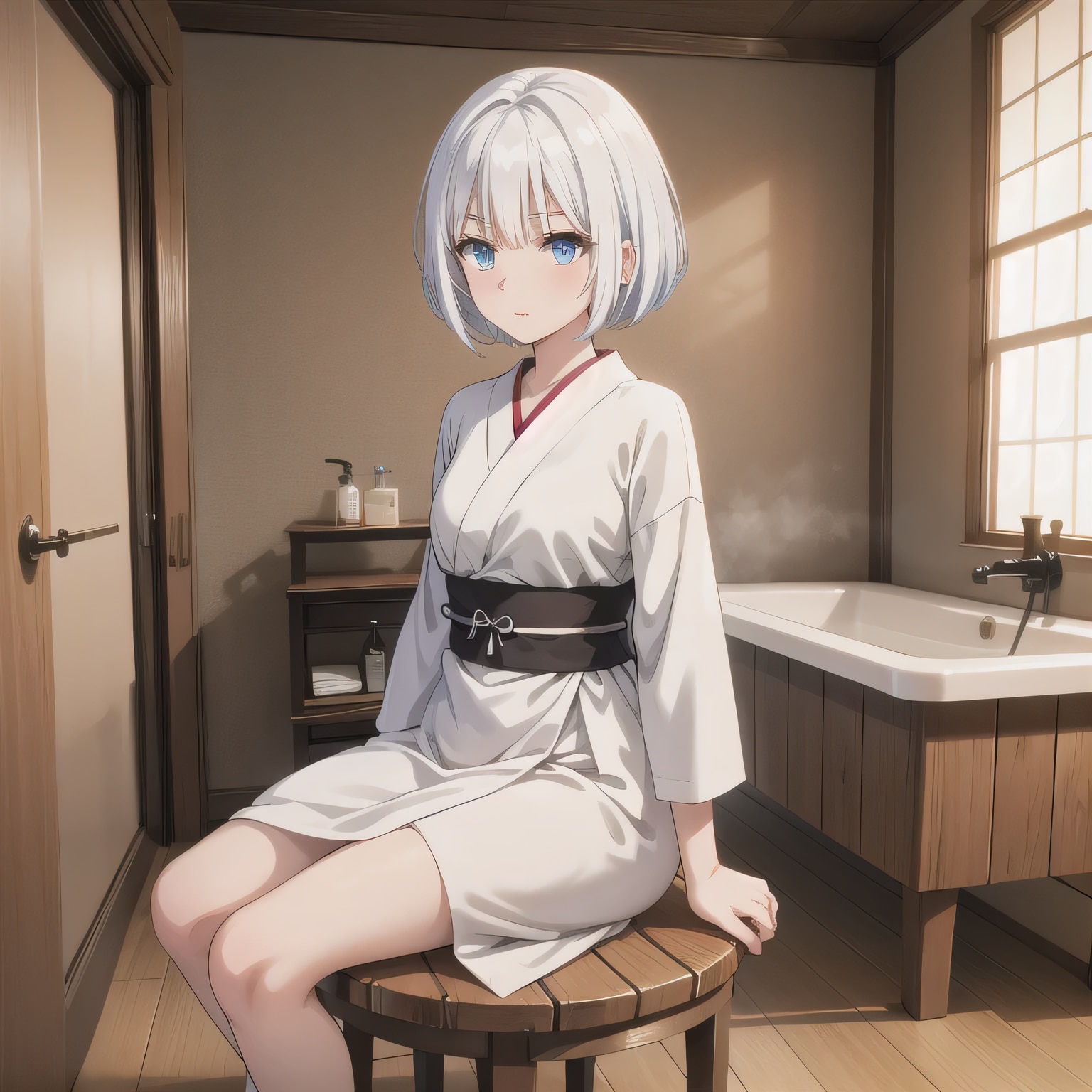 白髪ボブでお風呂の少女７ | の人気AIイラスト・グラビア