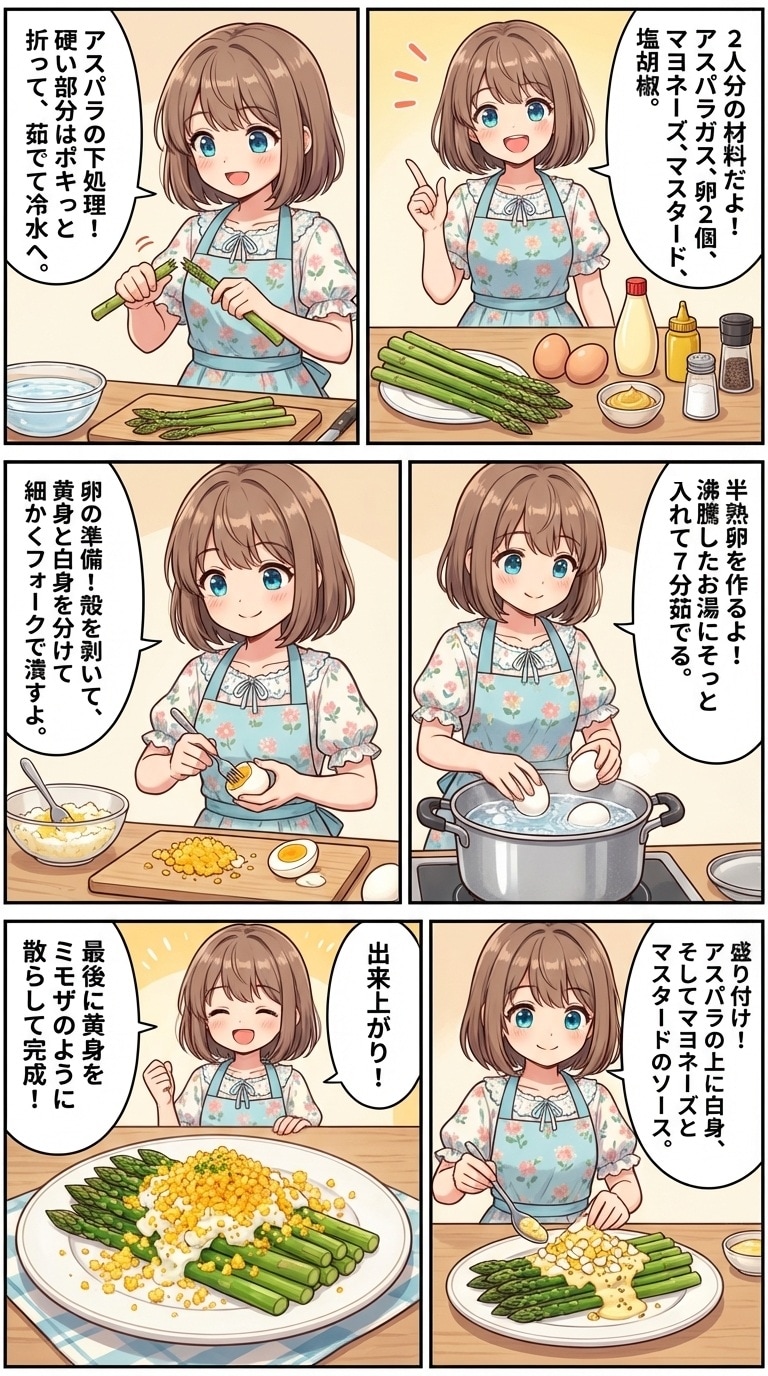 アスパラの半熟卵のせミモザ風サラダ | の人気AIイラスト・グラビア