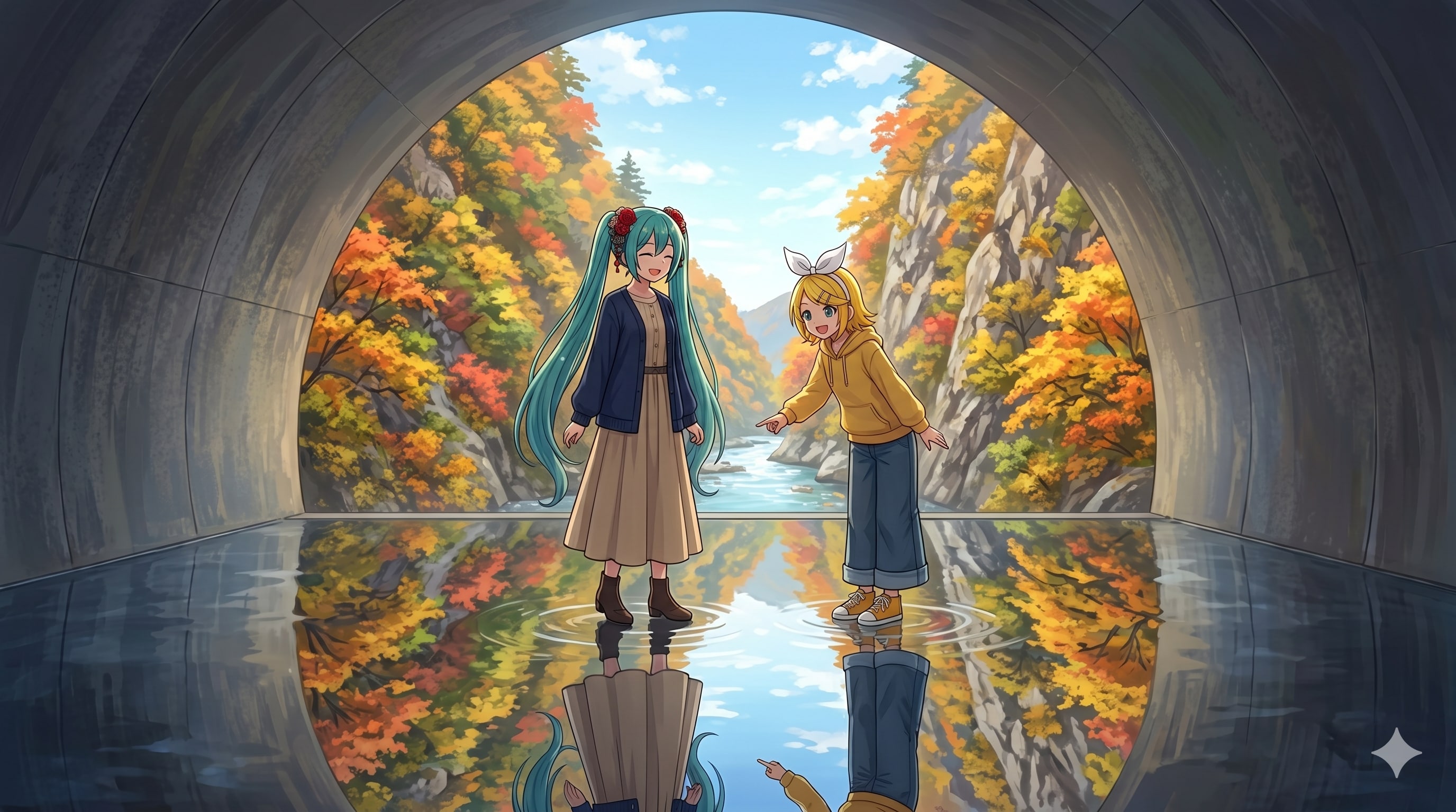 新潟旅行をするミクさんとリンさん | の人気AIイラスト・グラビア