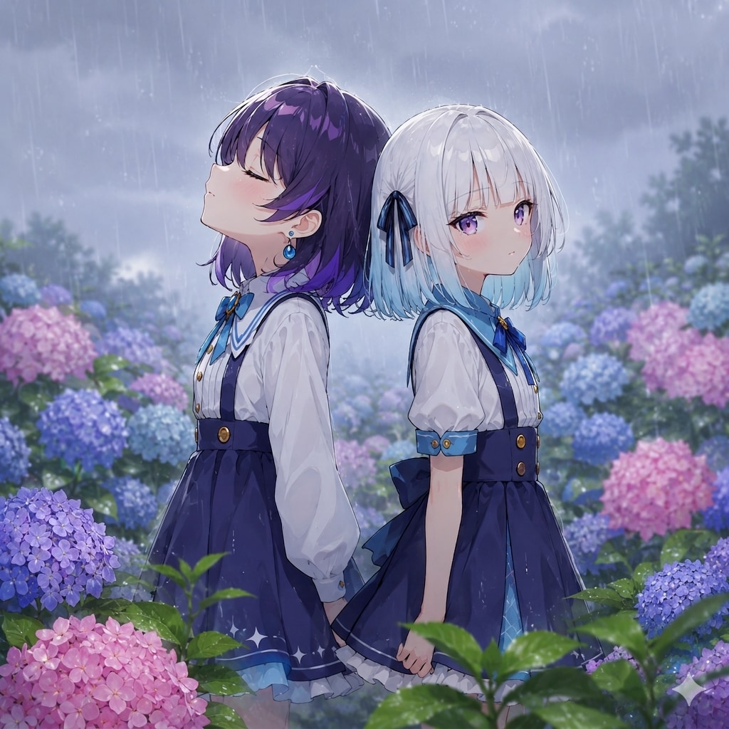 紫陽花と二人