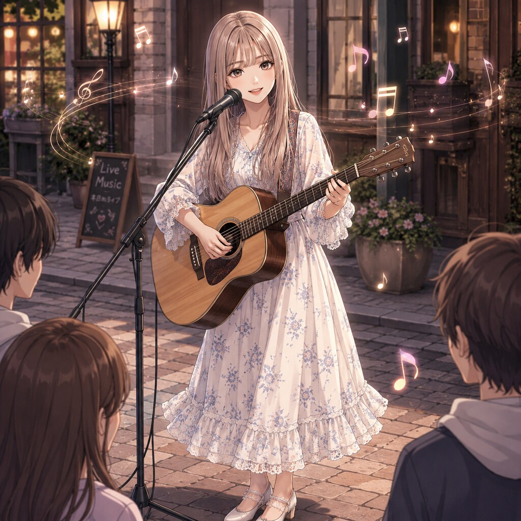 路上ライブをする女の子♪