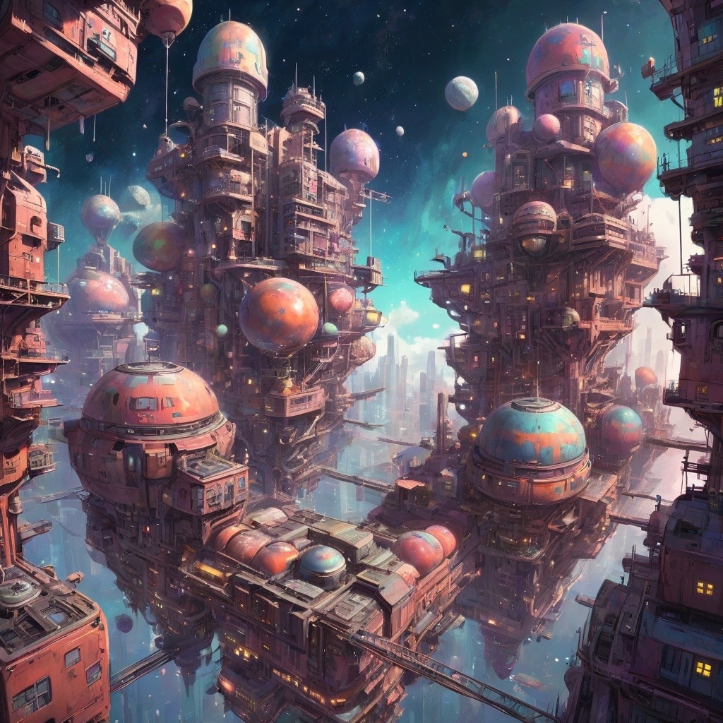 宇宙空間都市 | の人気AIイラスト・グラビア
