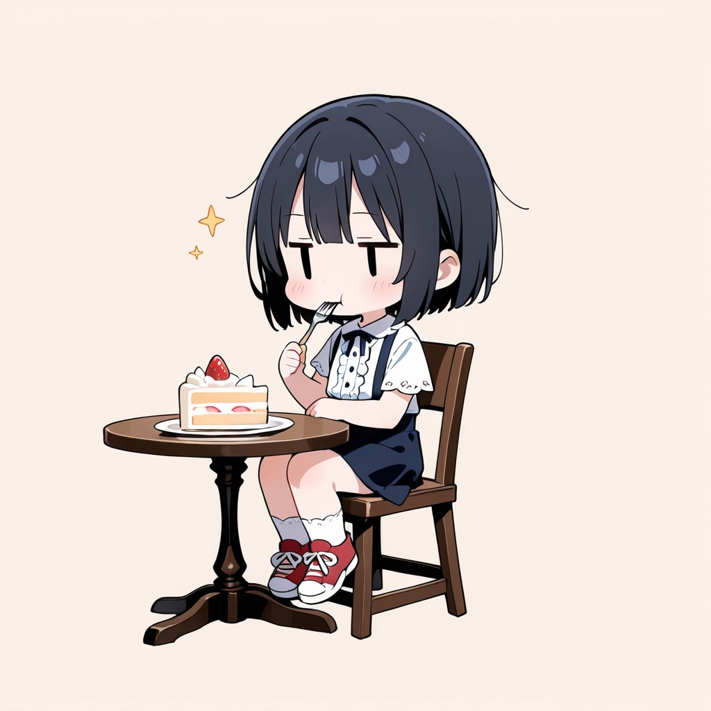 生クリームのケーキを食べる