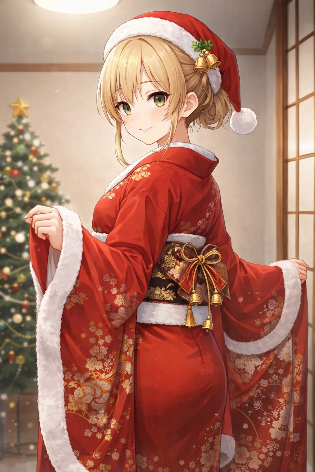 見返りミニスカ和装サンタ