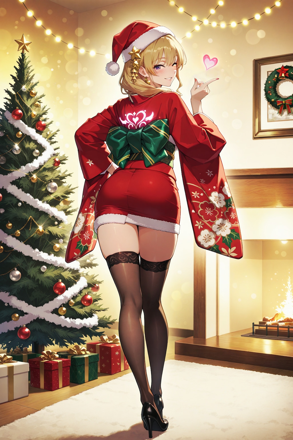 見返りミニスカ和装サンタ