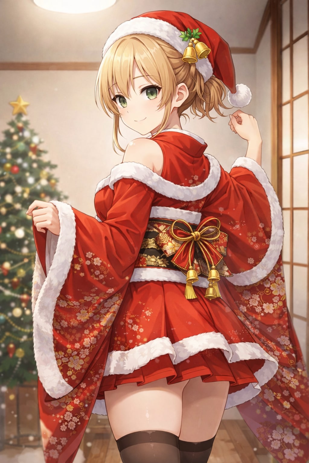 見返りミニスカ和装サンタ