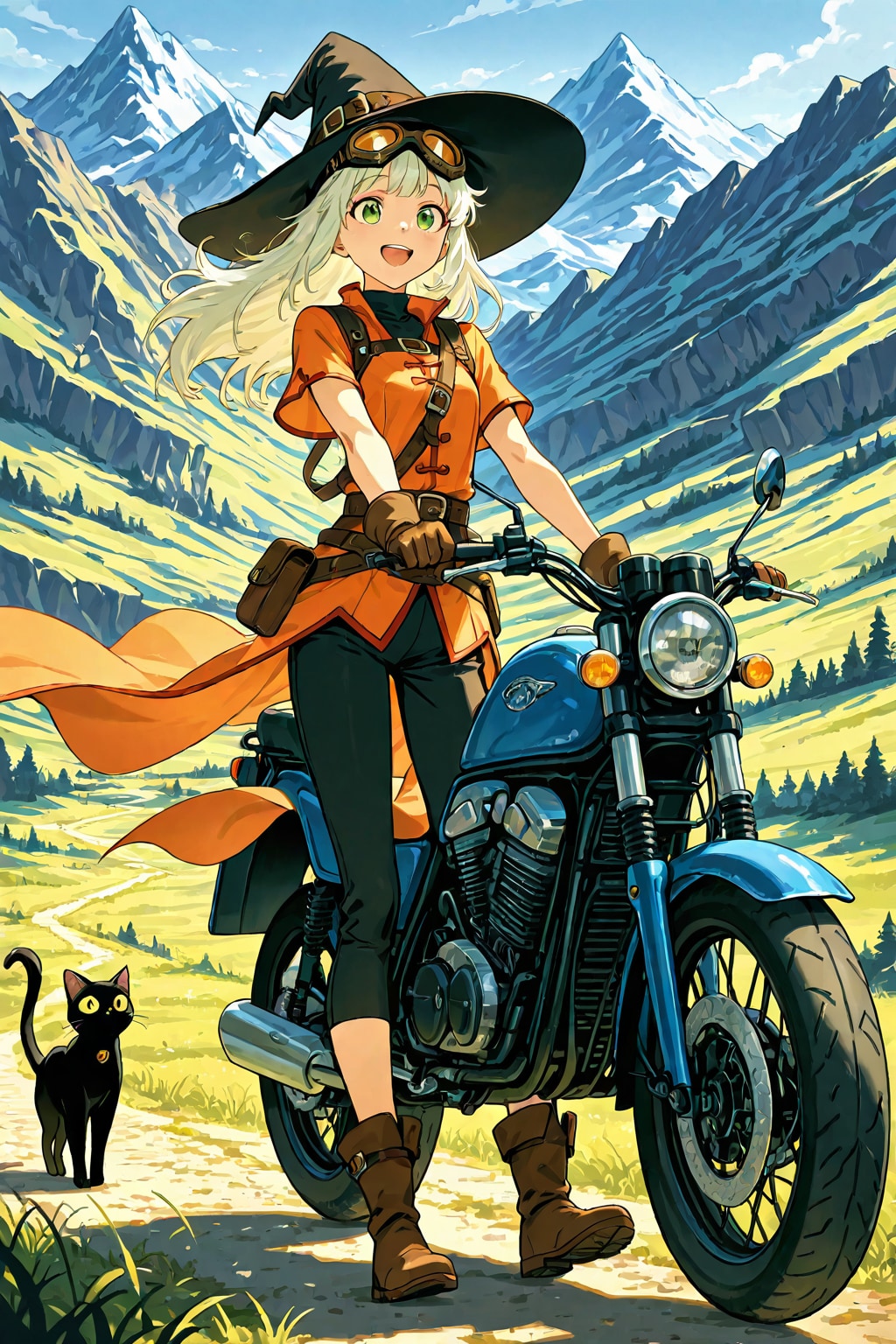バイク好きな魔女と黒猫