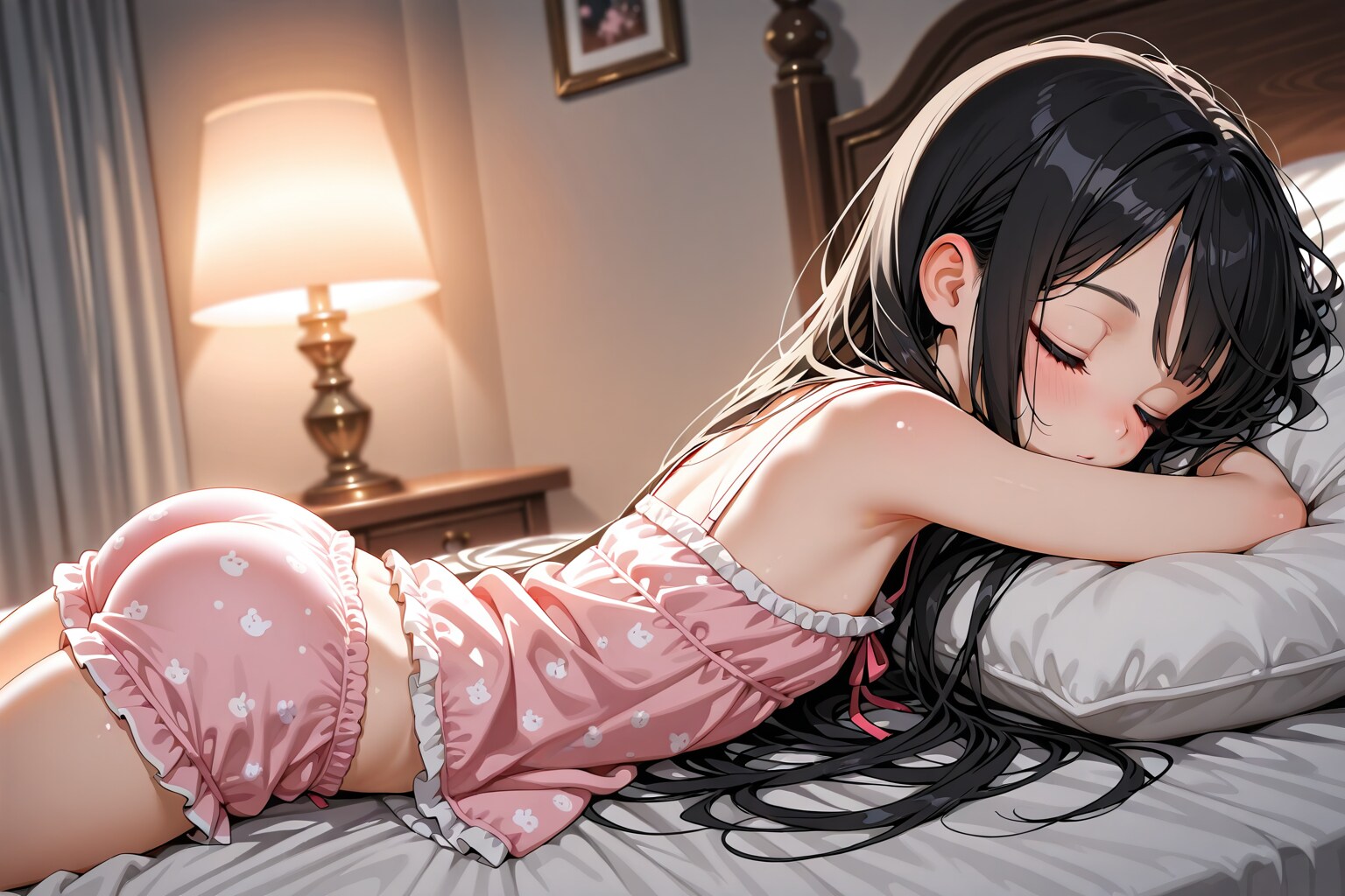 ベッドでパジャマ編、後ろから | の人気AIイラスト・グラビア