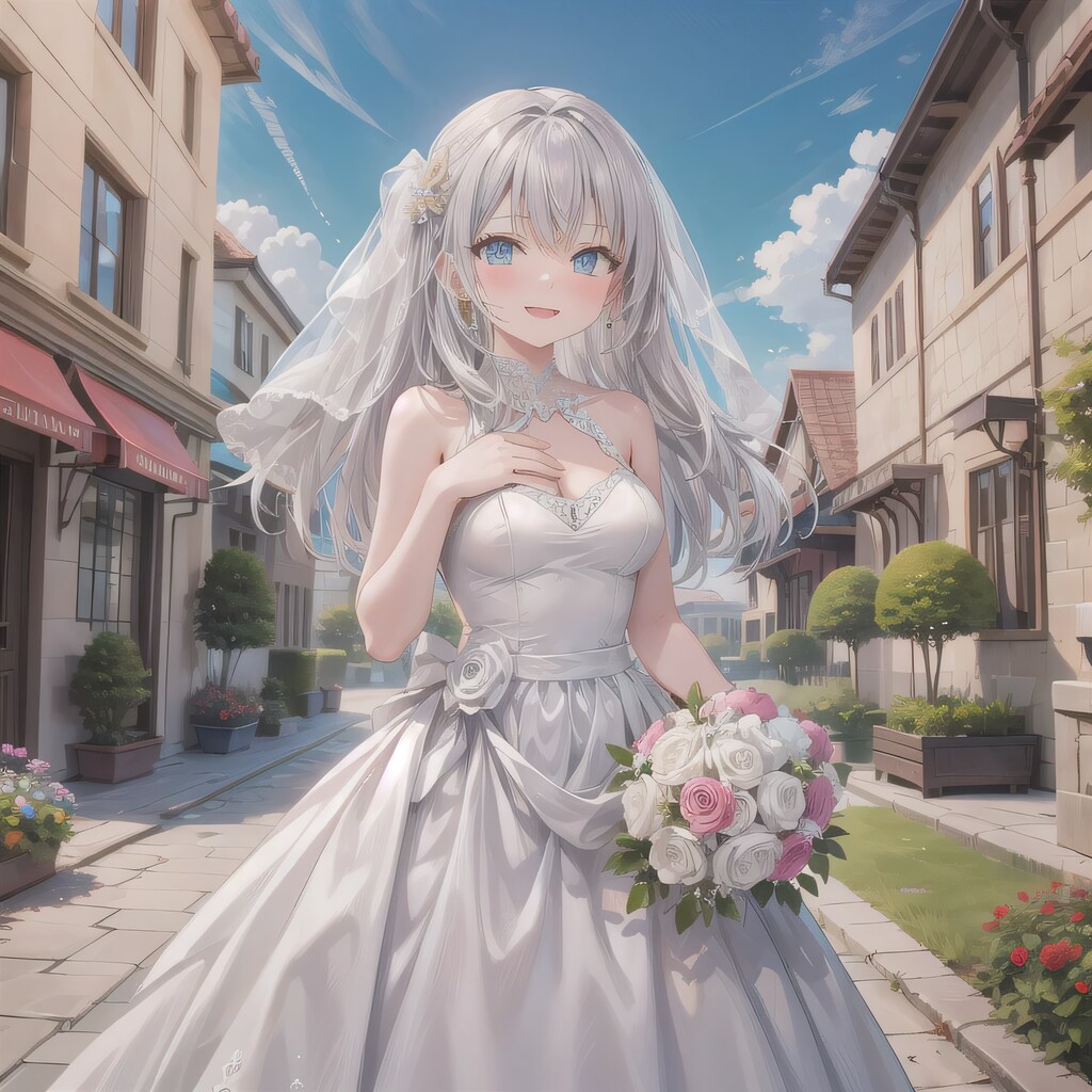 灰髪ロングでウェディングドレスの少女２