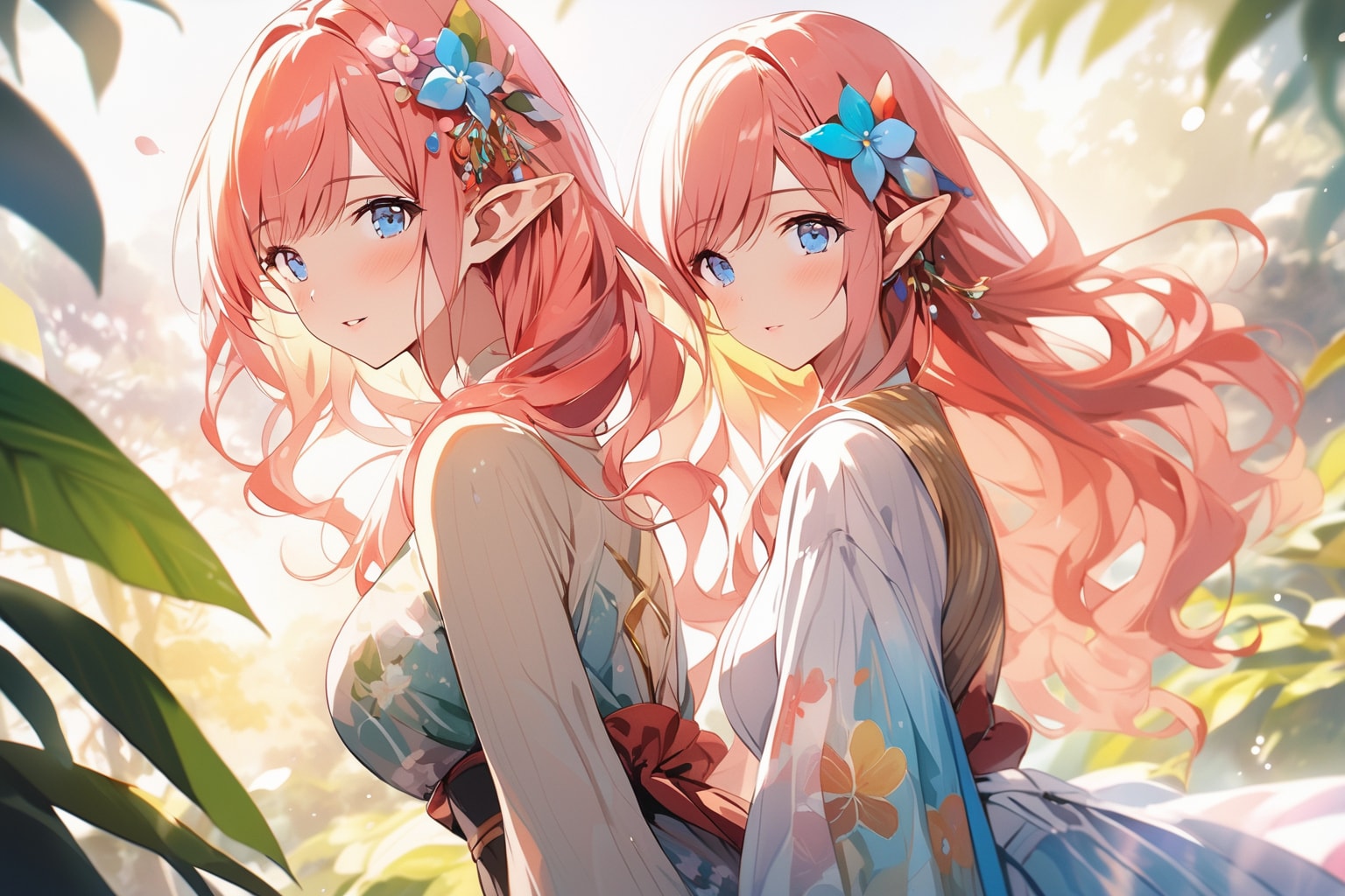 海辺で出会ったエルフの双子姉妹さん | の人気AIイラスト・グラビア