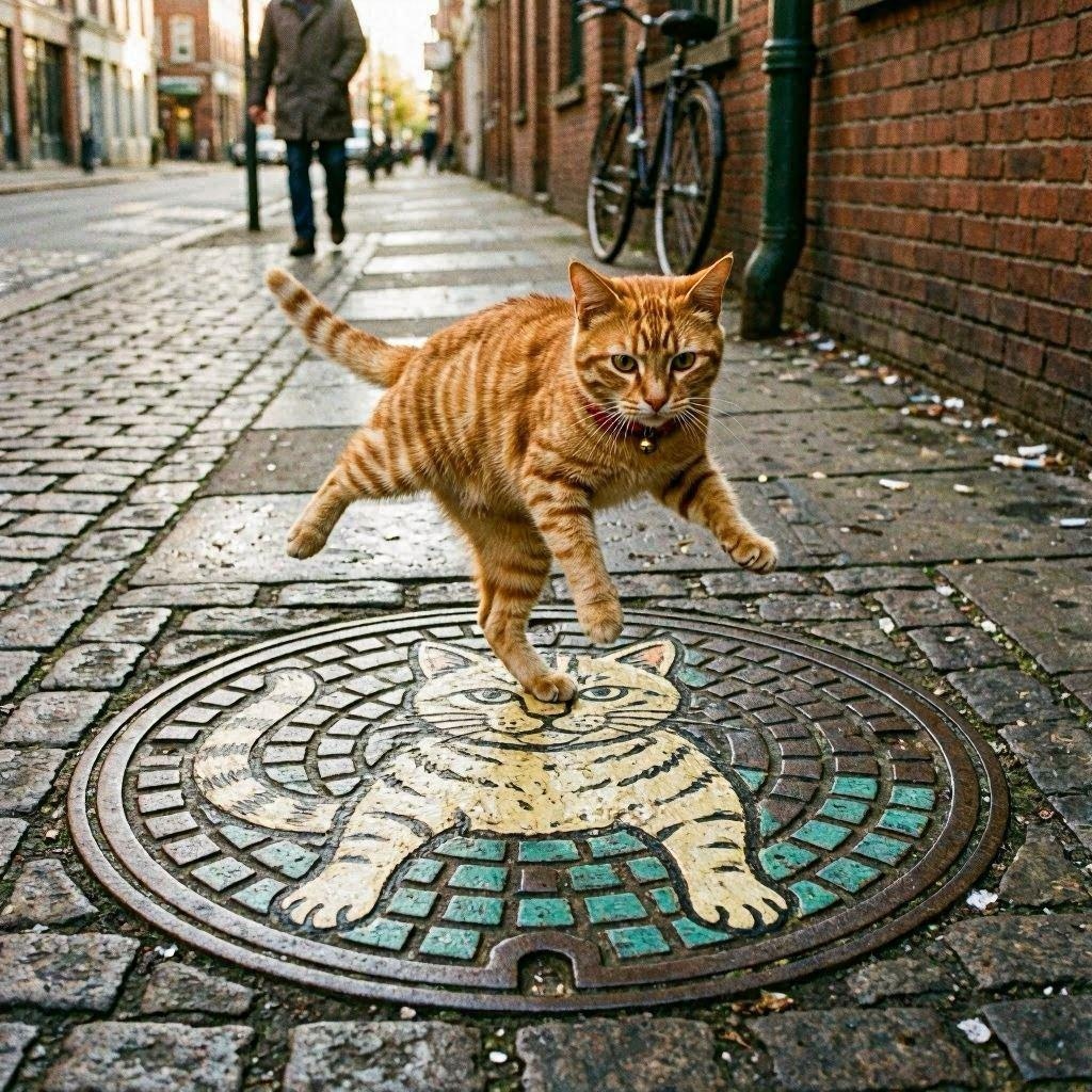 猫のマンホール蓋