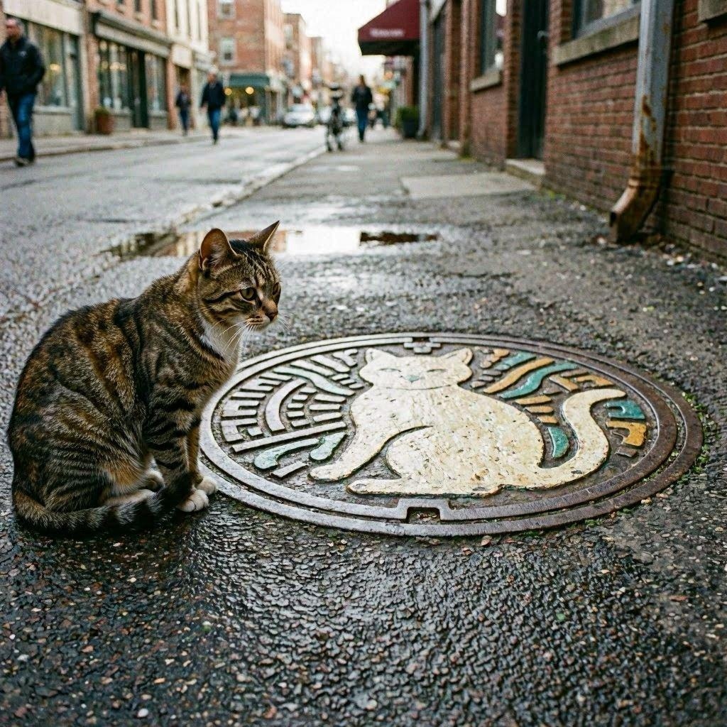 猫のマンホール蓋