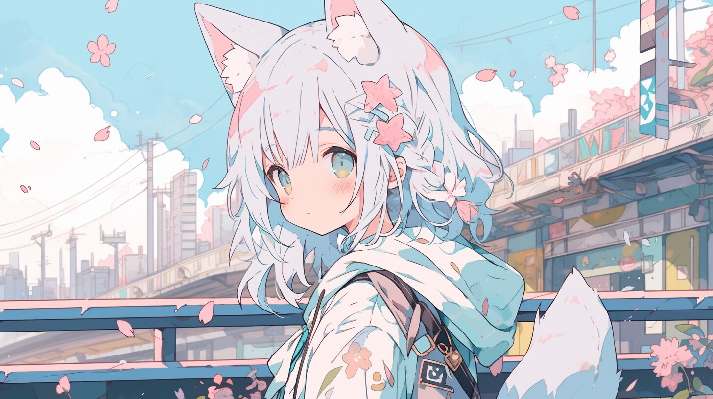 桜舞う街角で出会った狐の少女 | の人気AIイラスト・グラビア