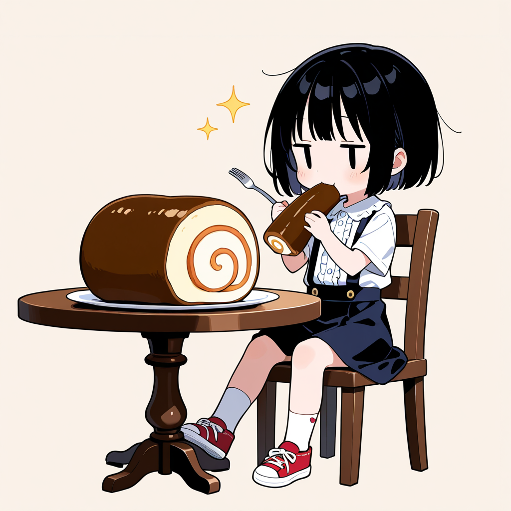 ロールケーキを食べる