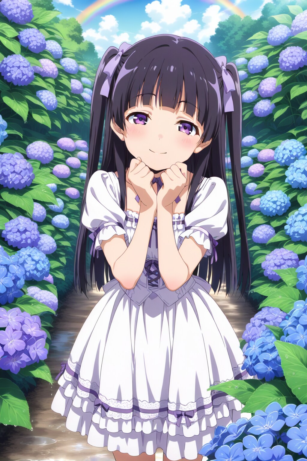 雨あがりの虹と紫陽花