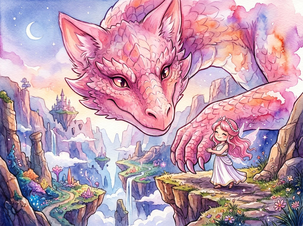小さなプリンセスとピンクドラゴン