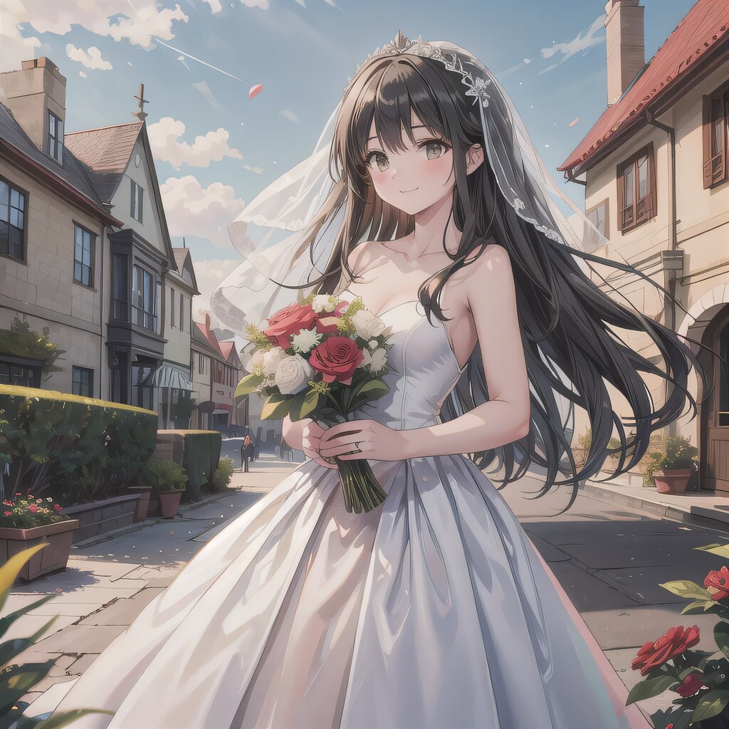 黒髪ロングでウェディングドレスの少女２９