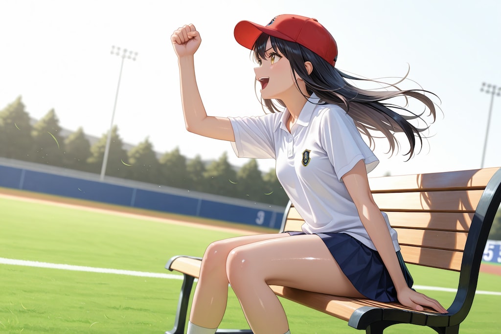 野球の応援をする野球女子ちゃん