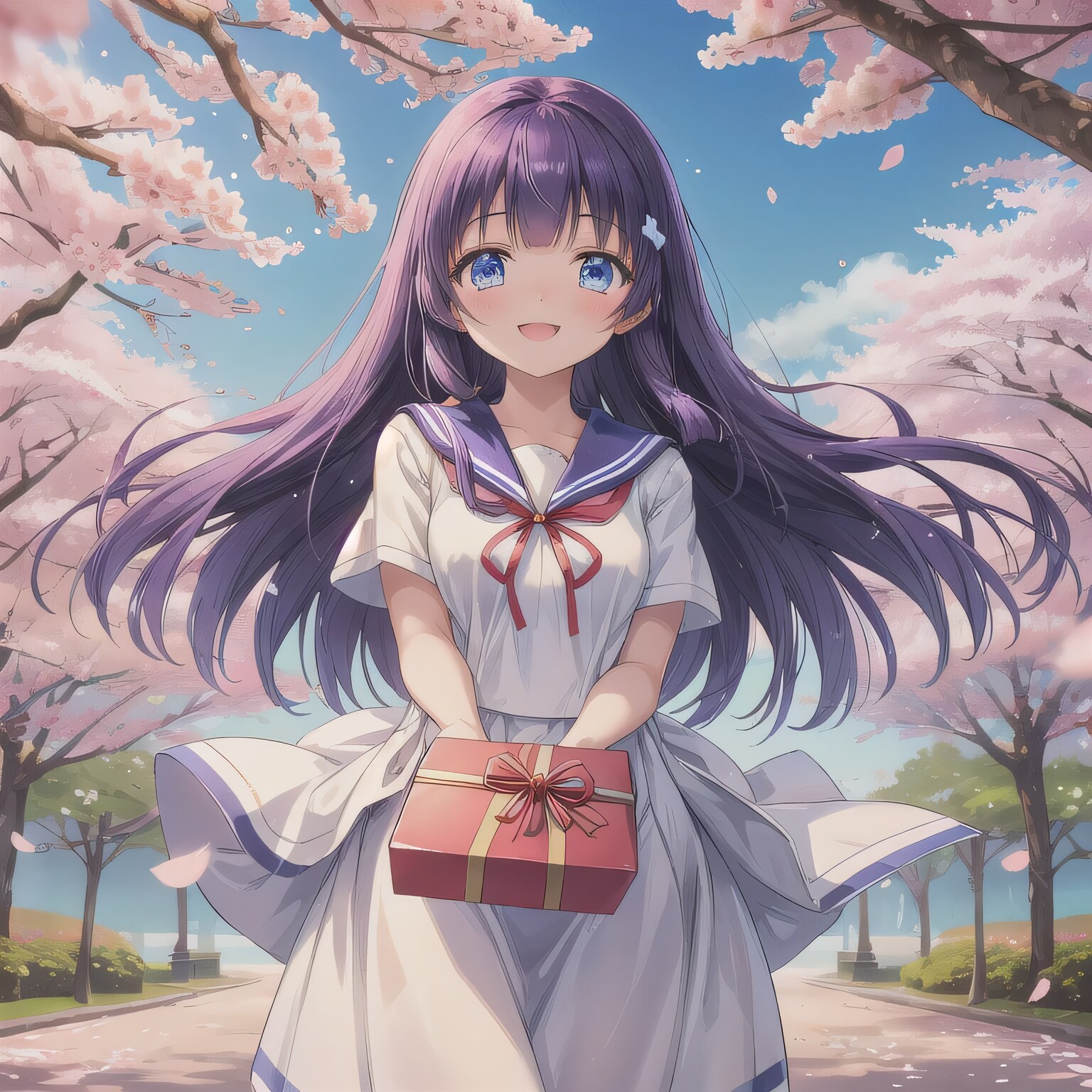 紫髪ロングでセーラー服の少女５ | の人気AIイラスト・グラビア