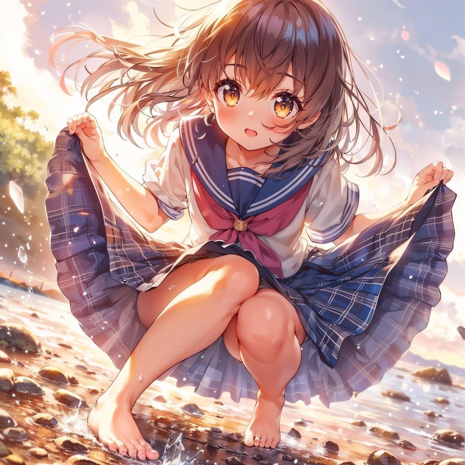 川辺で夕涼み