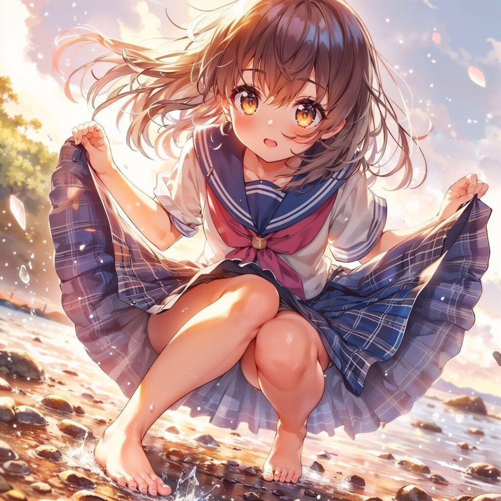 川辺で夕涼み