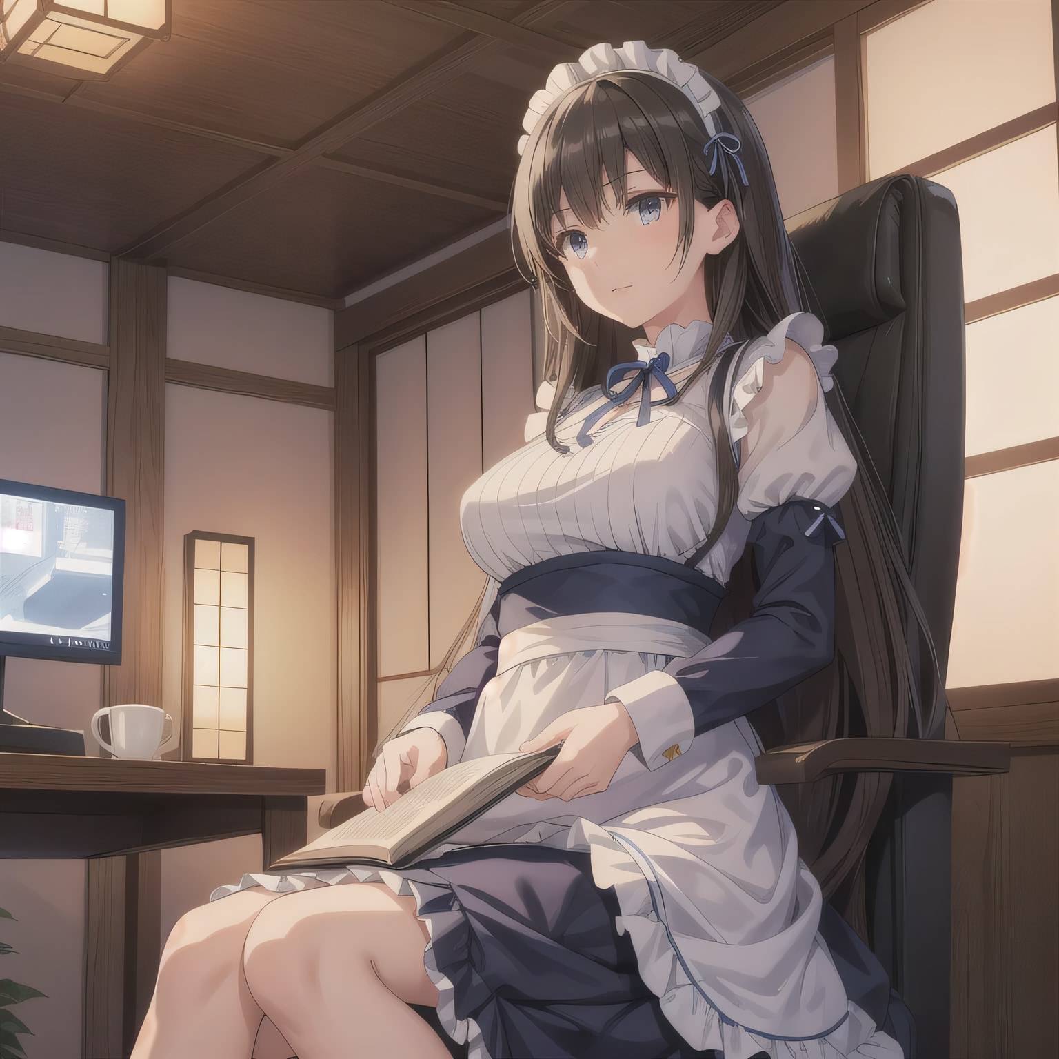 黒髪ロングで漫画喫茶の少女２２ | の人気AIイラスト・グラビア