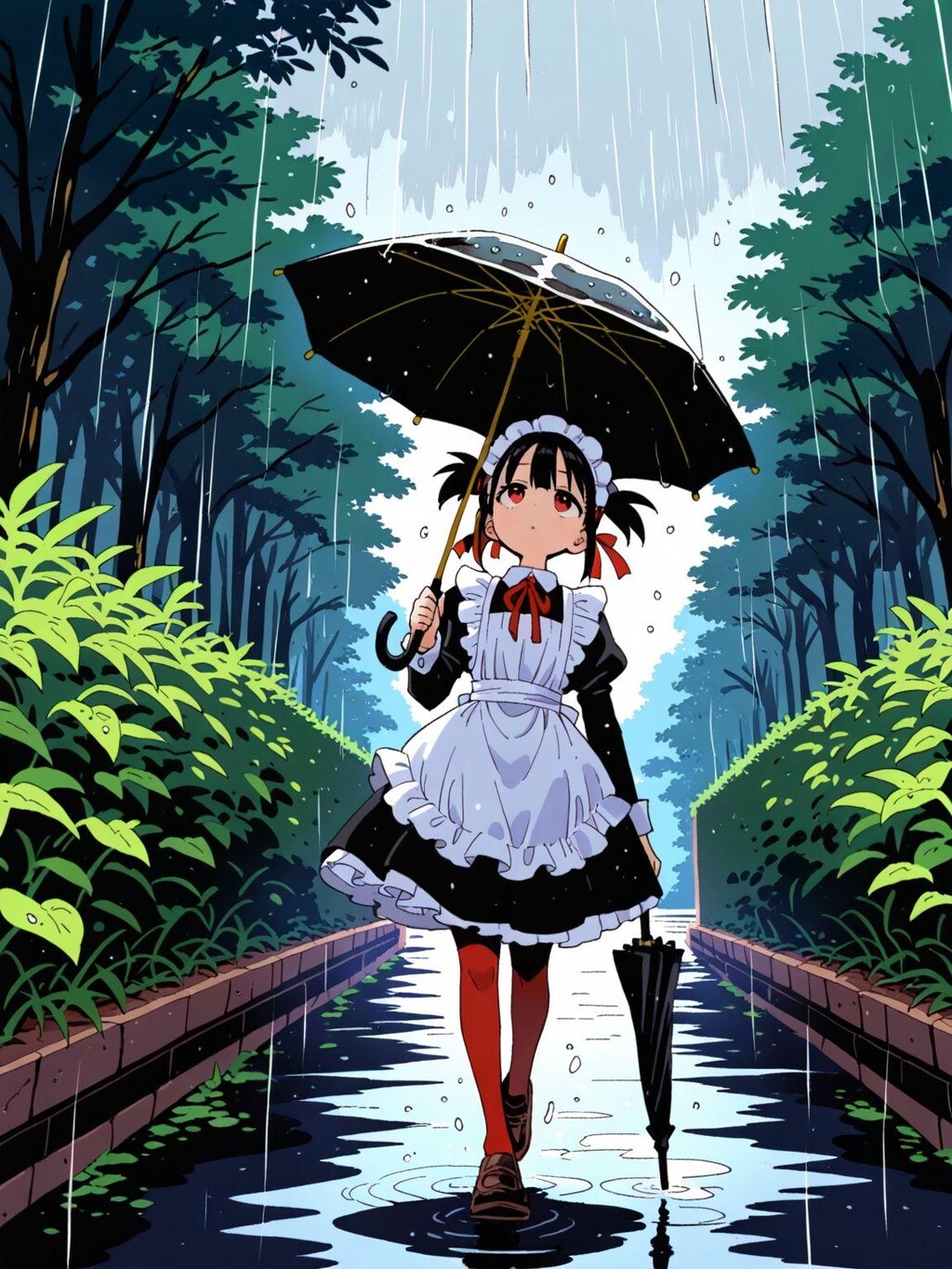 メイド服と2本の傘