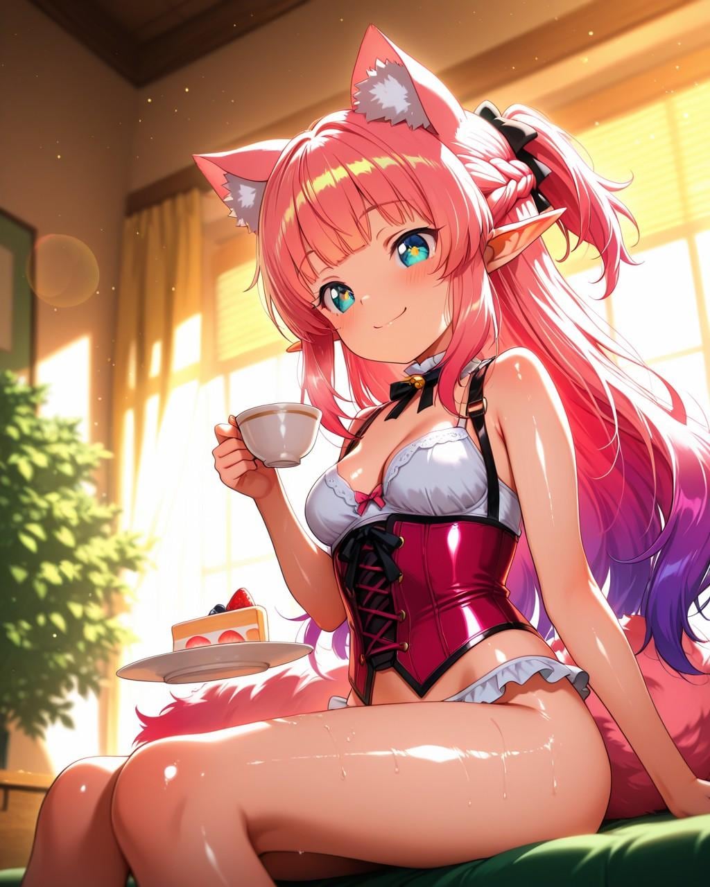 6枚）コルセットドレスとケモ耳エルフさん