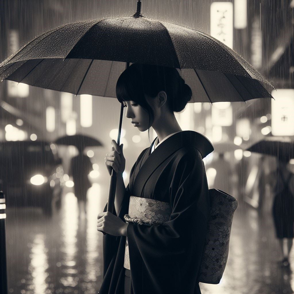 雨の中