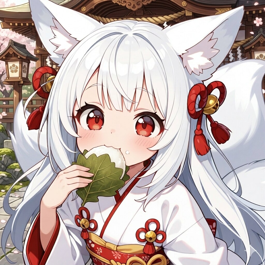 柏餅を召し上がる御神体様