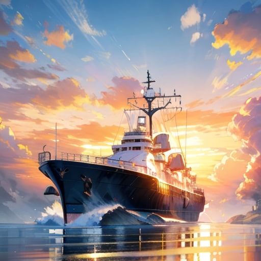 軍艦と夕暮れ | の人気AIイラスト・グラビア