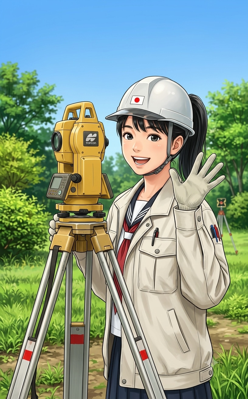 4級基準点測量をする女子高生 (測量の日 2026) | の人気AIイラスト・グラビア