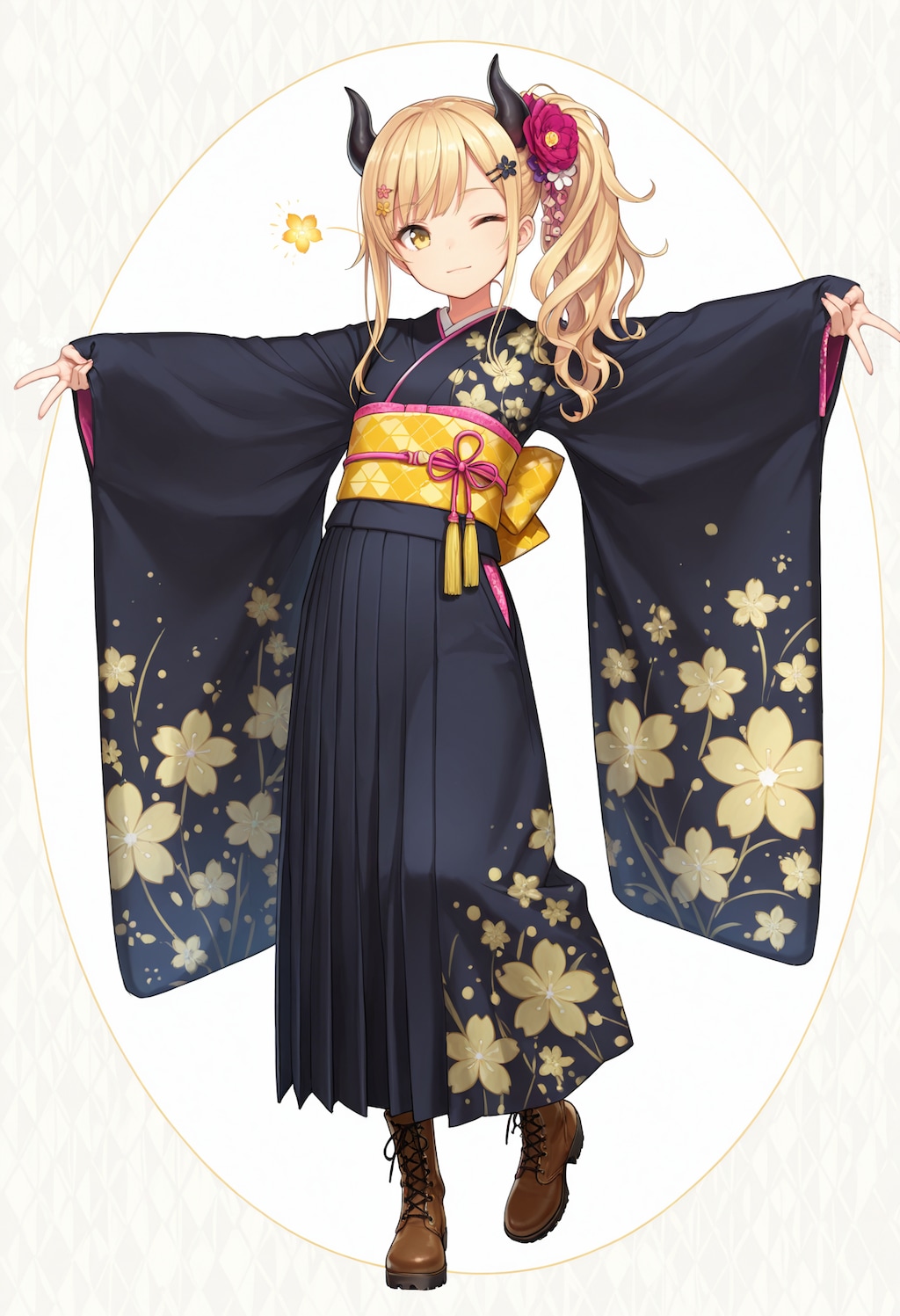 着物でピースな女鬼高生さん