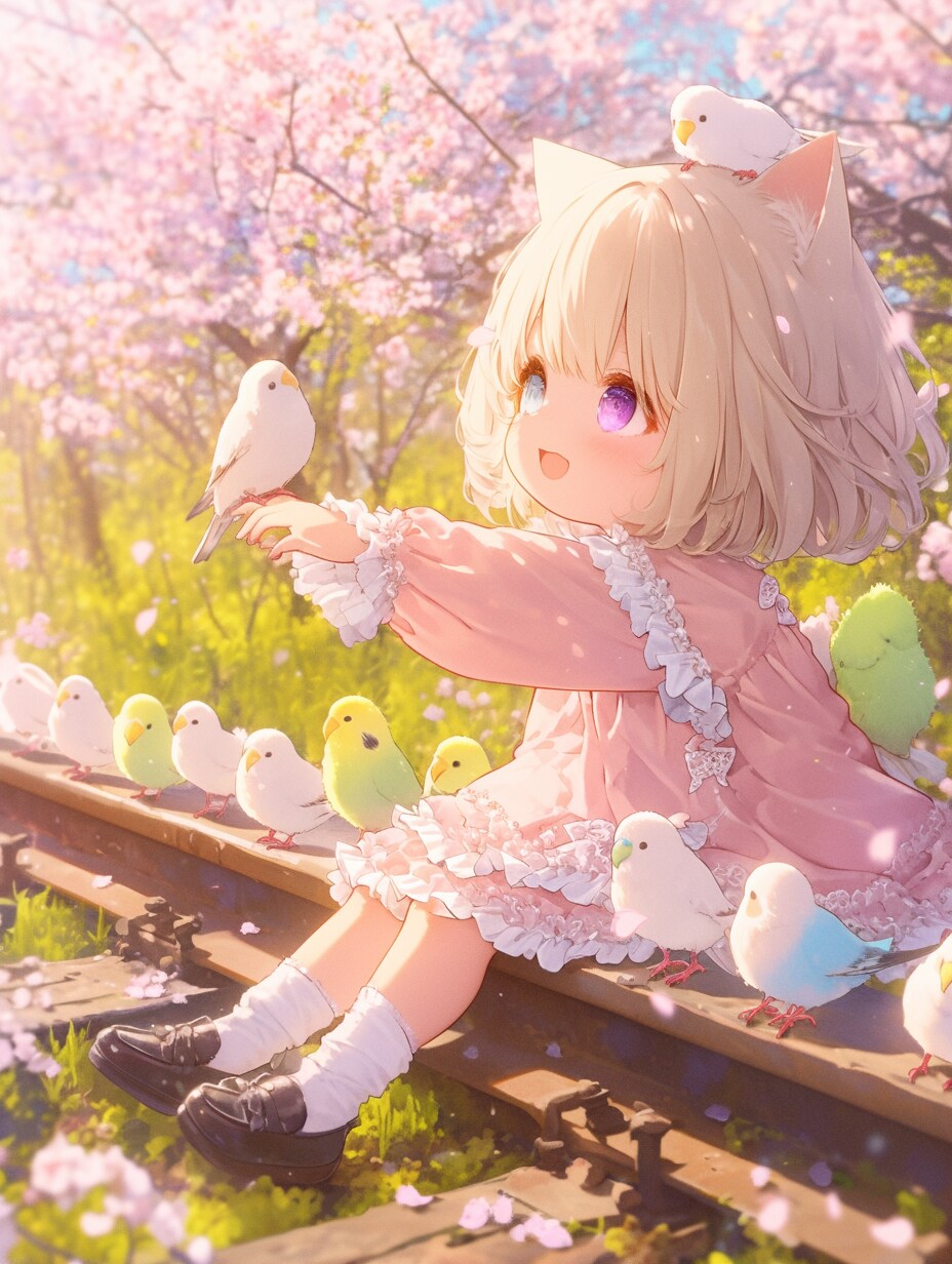 セキセイインコ🐦️と桜🌸