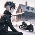 雪原の洋館と黒いバイク乗り 5枚目