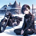 雪原の洋館と黒いバイク乗り 4枚目