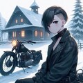 雪原の洋館と黒いバイク乗り 8枚目