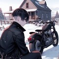 雪原の洋館と黒いバイク乗り 6枚目