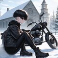 雪原の洋館と黒いバイク乗り 9枚目