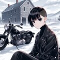 雪原の洋館と黒いバイク乗り 3枚目