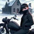 雪原の洋館と黒いバイク乗り 2枚目