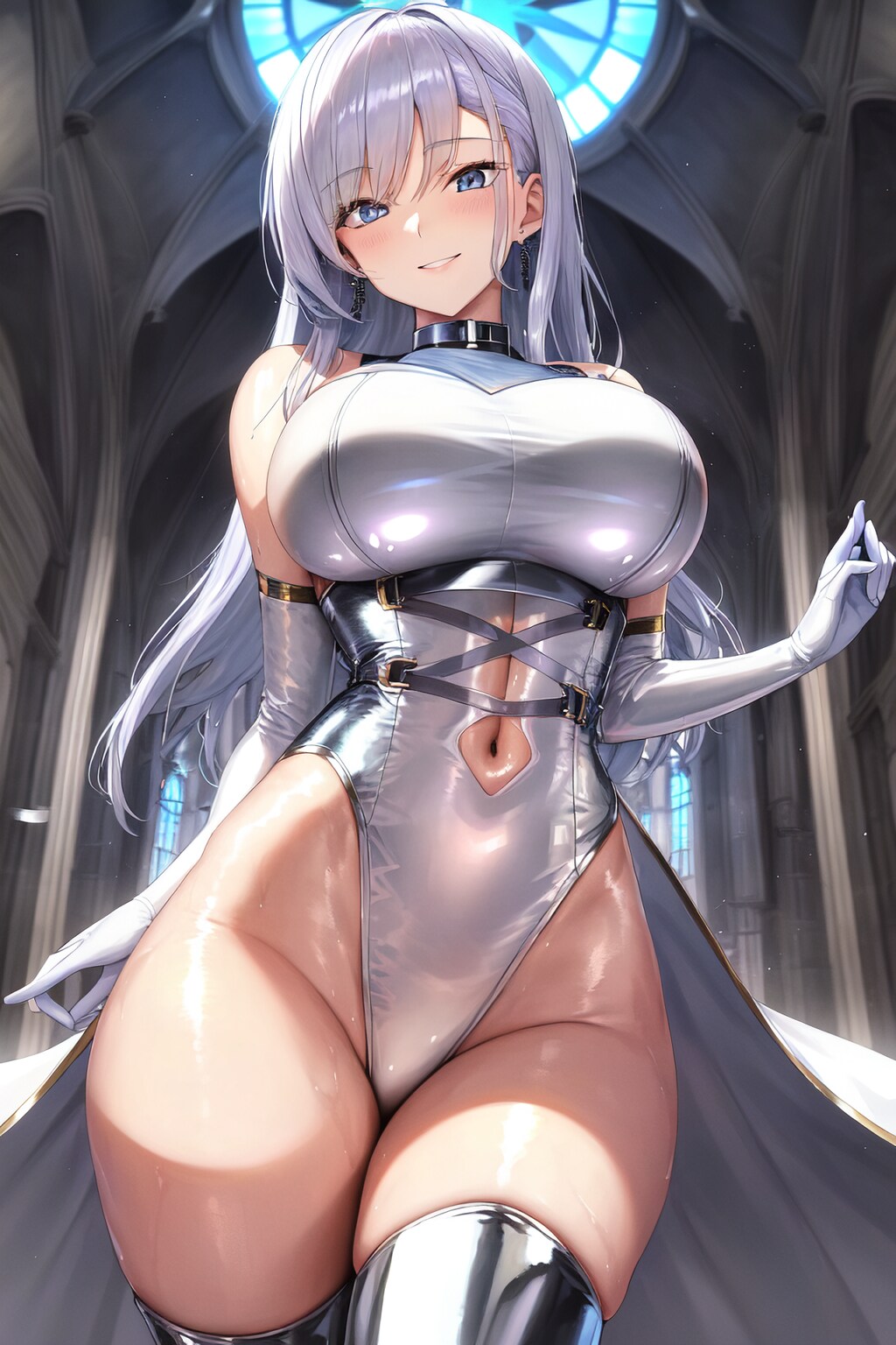 銀髪ロングぴっちりボンデージ風女神官ちゃん HolaraAI試作