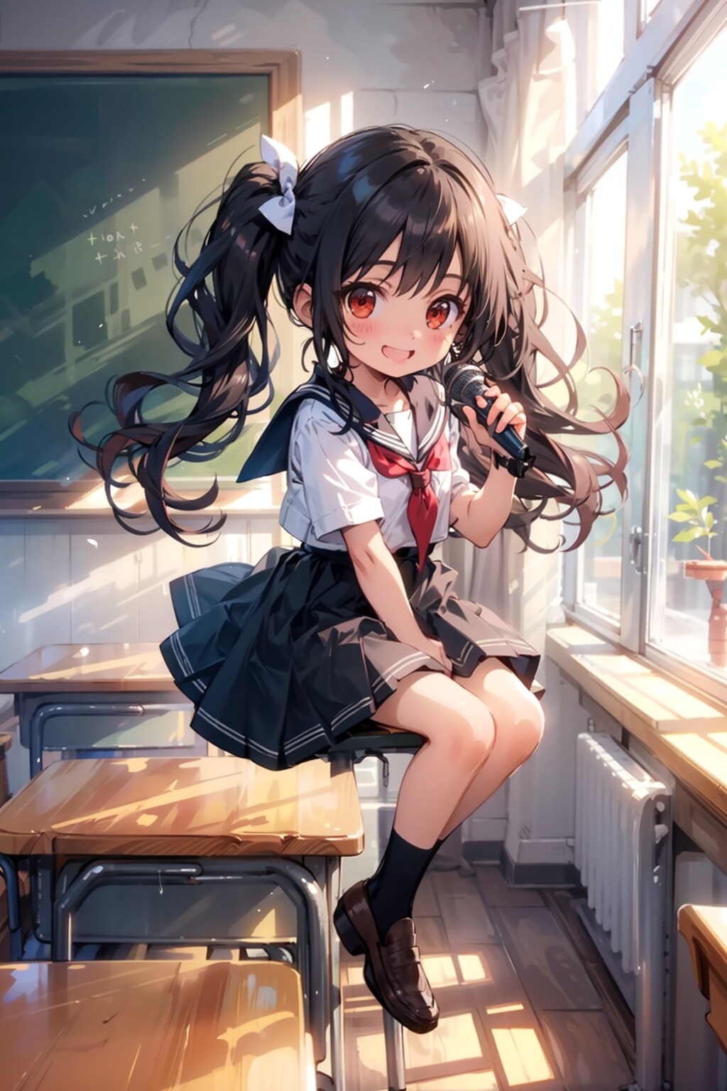 机に座ってる、と見せかけて