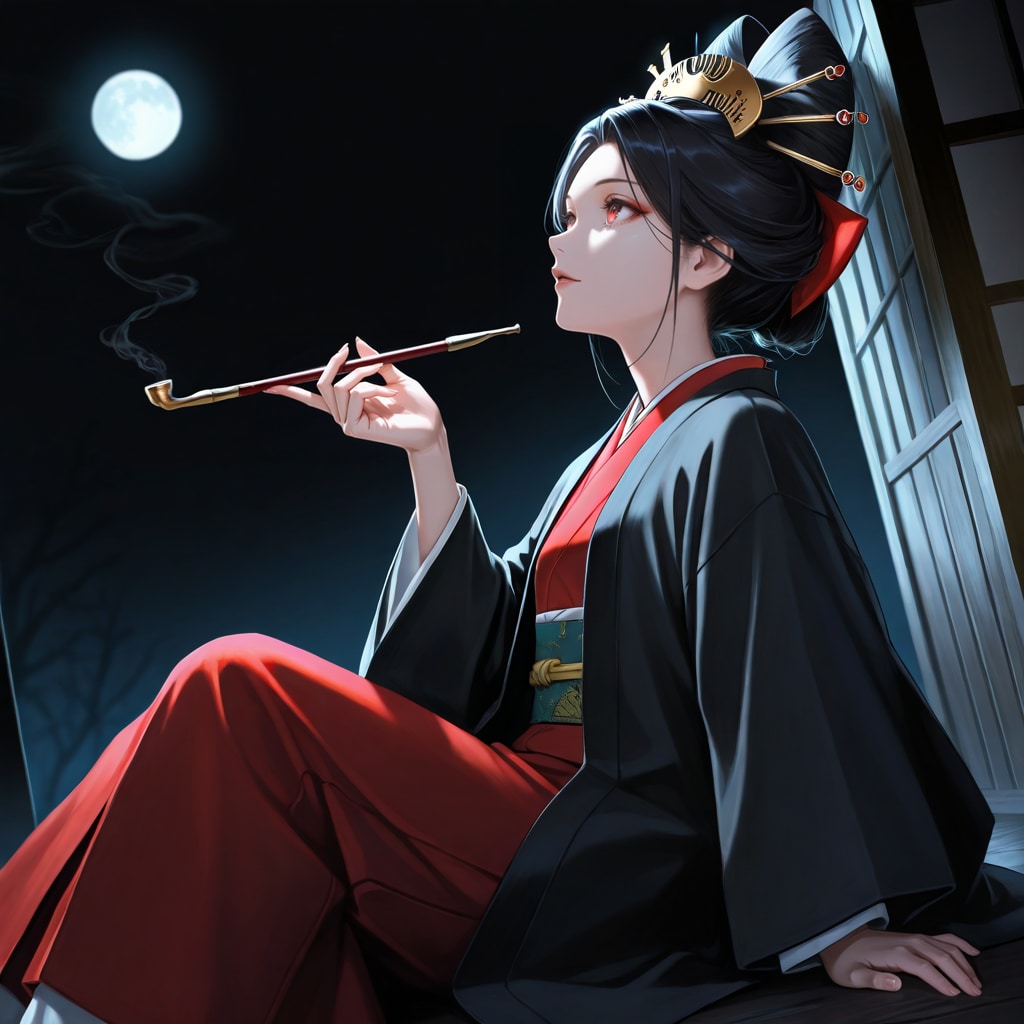 月下の着物美人