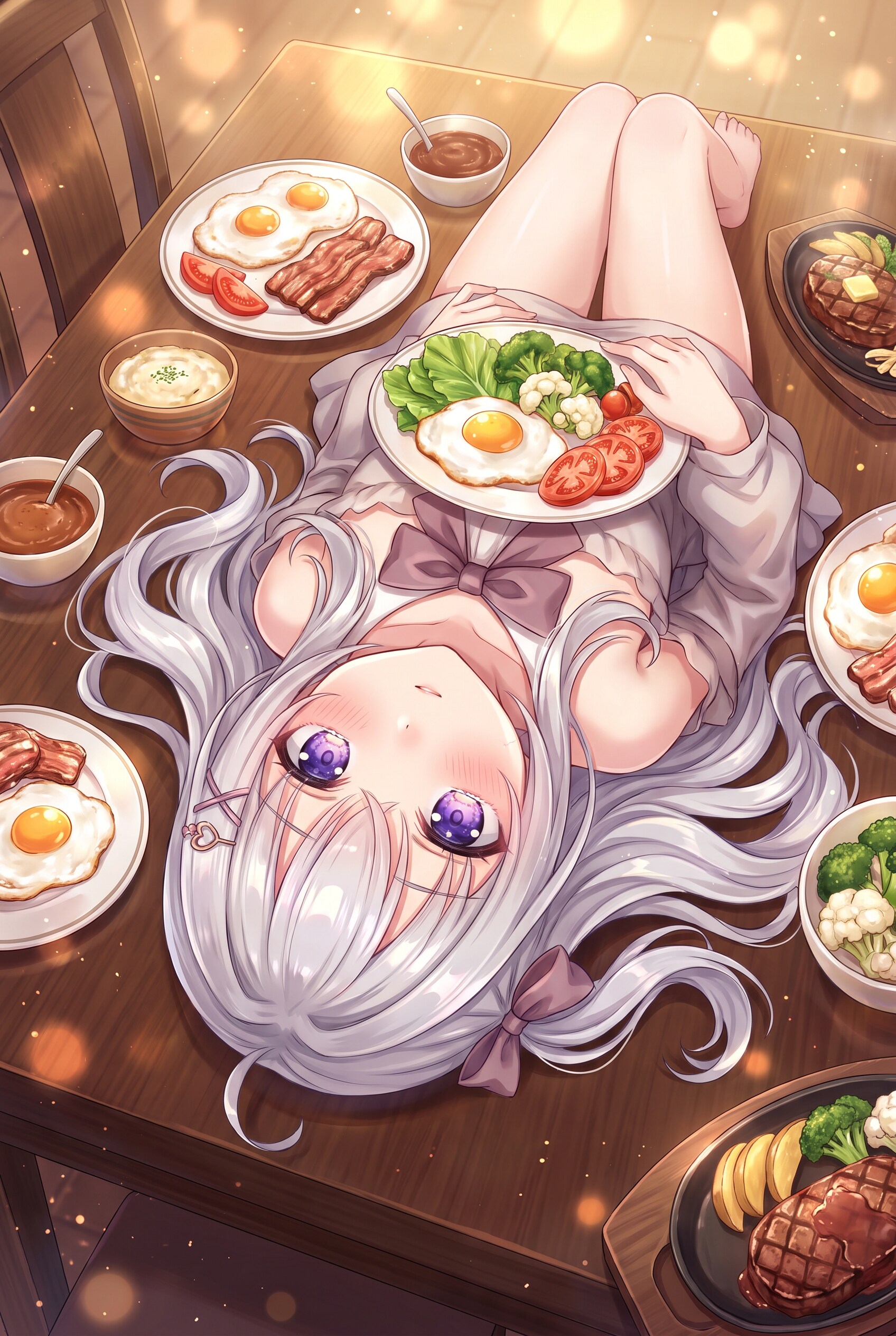 銀髪紫眼の食卓 | の人気AIイラスト・グラビア